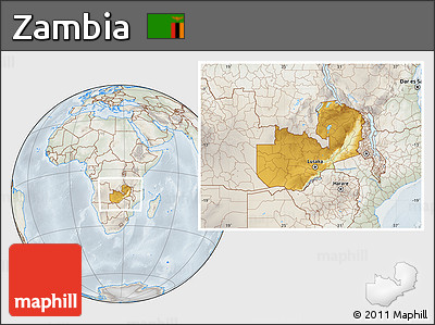 Physical Location Map of Zambia, lighten, semi-desaturated