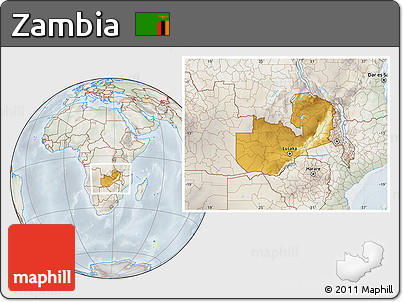 Physical Location Map of Zambia, lighten, semi-desaturated