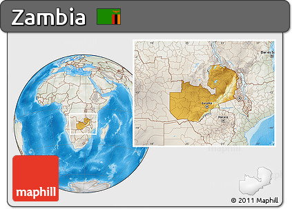 Physical Location Map of Zambia, lighten, semi-desaturated, land only