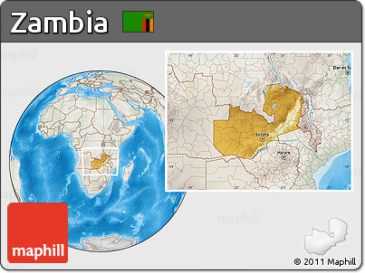 Physical Location Map of Zambia, lighten, semi-desaturated, land only