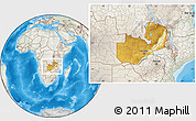 Physical Location Map of Zambia, lighten, semi-desaturated, land only