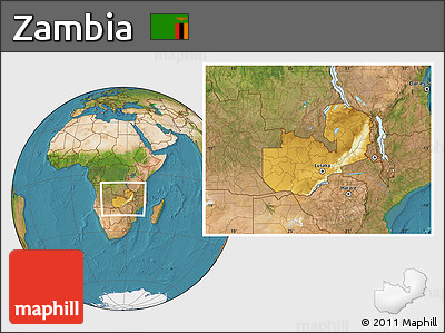 Physical Location Map of Zambia, satellite outside