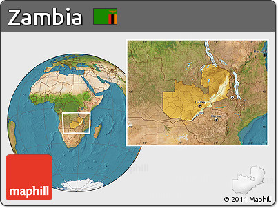 Physical Location Map of Zambia, satellite outside