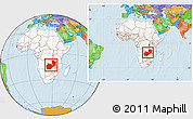 Political Location Map of Zambia, highlighted continent, within the entire continent