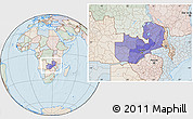 Political Location Map of Zambia, lighten, semi-desaturated, land only