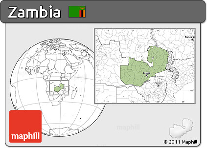 Savanna Style Location Map of Zambia, blank outside