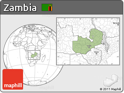 Savanna Style Location Map of Zambia, blank outside