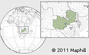 Savanna Style Location Map of Zambia, blank outside, hill shading inside