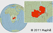 Savanna Style Location Map of Zambia, hill shading