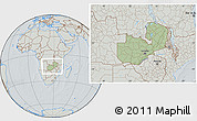 Savanna Style Location Map of Zambia, lighten, semi-desaturated, hill shading
