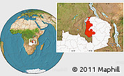 Satellite Location Map of Luapula, highlighted country