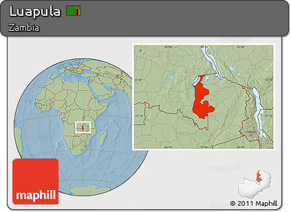 Savanna Style Location Map of Luapula, hill shading