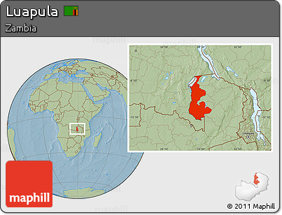 Savanna Style Location Map of Luapula, hill shading