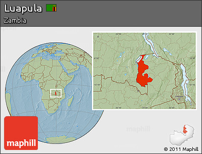 Savanna Style Location Map of Luapula, hill shading