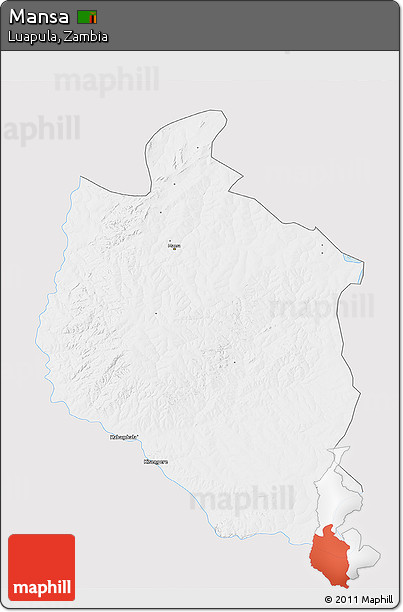Silver Style 3D Map of Mansa, single color outside