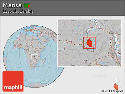Gray Location Map of Mansa, hill shading