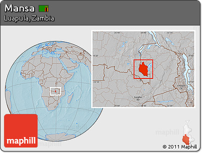 Gray Location Map of Mansa, hill shading