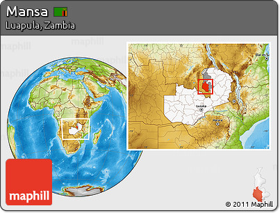 Physical Location Map of Mansa, highlighted country, highlighted parent region, within the entire country