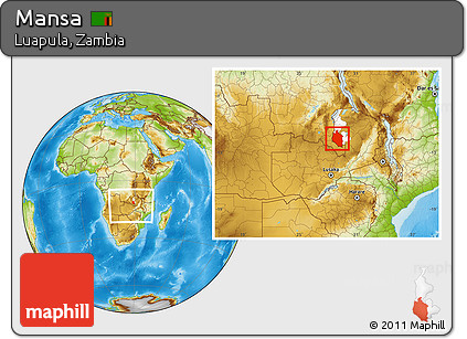Physical Location Map of Mansa, highlighted parent region, within the entire country