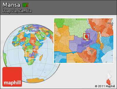 Political Location Map of Mansa, within the entire country