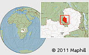 Savanna Style Location Map of Mansa, highlighted country, hill shading