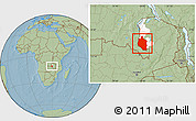 Savanna Style Location Map of Mansa, highlighted parent region, hill shading