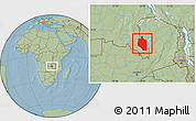 Savanna Style Location Map of Mansa, hill shading