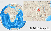 Shaded Relief Location Map of Mansa, within the entire country