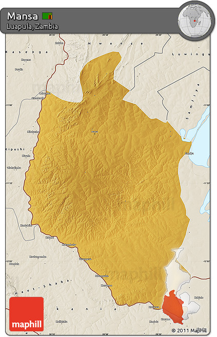 Physical Map of Mansa, shaded relief outside