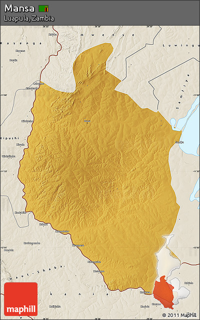 Physical Map of Mansa, shaded relief outside