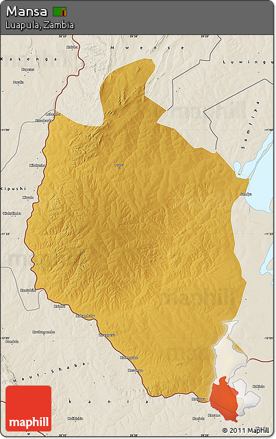 Physical Map of Mansa, shaded relief outside