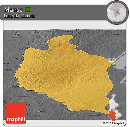 Physical Panoramic Map of Mansa, darken, desaturated