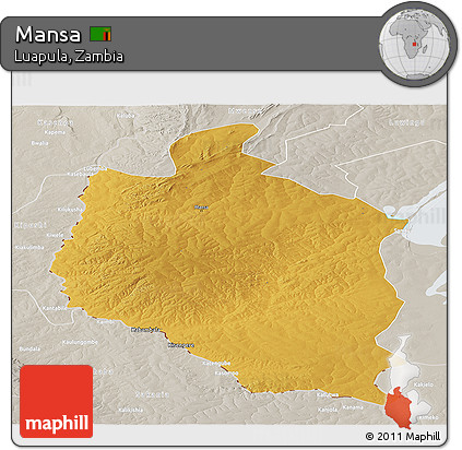 Physical Panoramic Map of Mansa, lighten, semi-desaturated