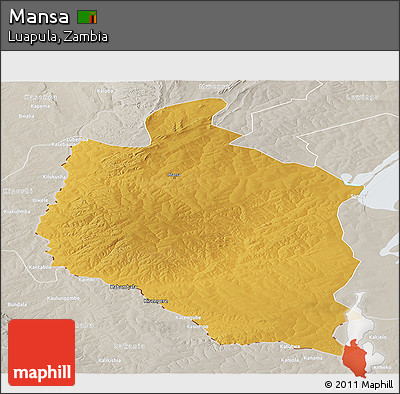 Physical Panoramic Map of Mansa, lighten, semi-desaturated