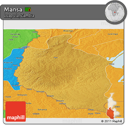 Physical Panoramic Map of Mansa, political outside