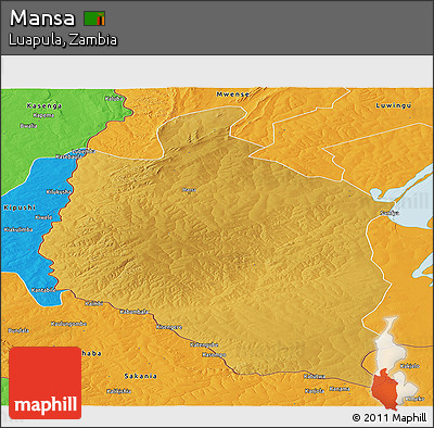 Physical Panoramic Map of Mansa, political outside
