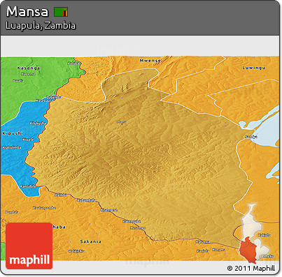 Physical Panoramic Map of Mansa, political outside