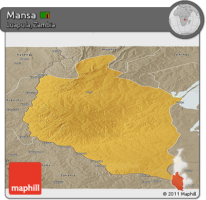 Physical Panoramic Map of Mansa, semi-desaturated