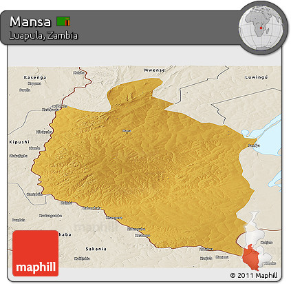 Physical Panoramic Map of Mansa, shaded relief outside