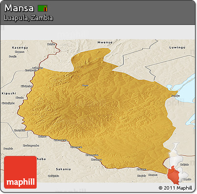 Physical Panoramic Map of Mansa, shaded relief outside