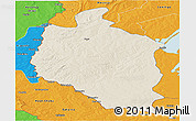 Shaded Relief Panoramic Map of Mansa, political outside