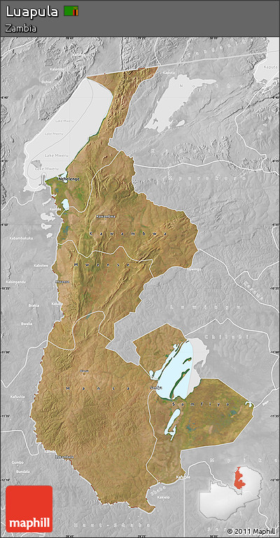 Satellite Map of Luapula, lighten, desaturated
