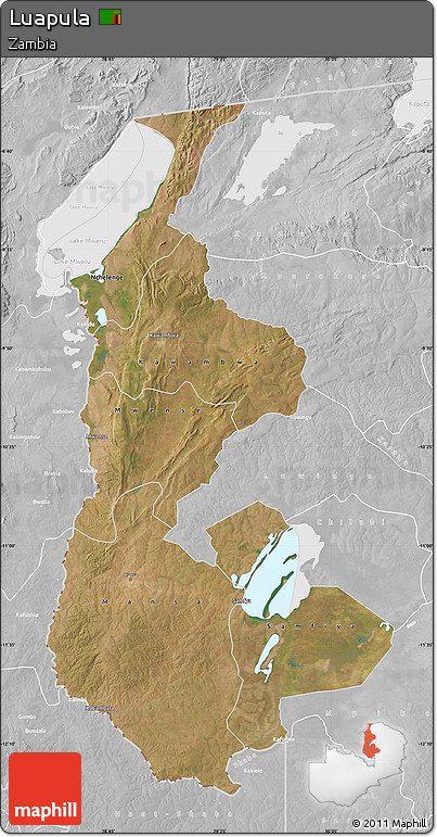 Satellite Map of Luapula, lighten, desaturated