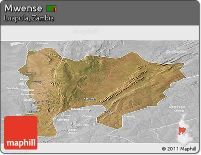 Satellite Panoramic Map of Mwense, lighten, desaturated