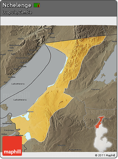 Physical 3D Map of Nchelenge, darken, semi-desaturated