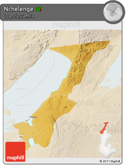 Physical 3D Map of Nchelenge, lighten