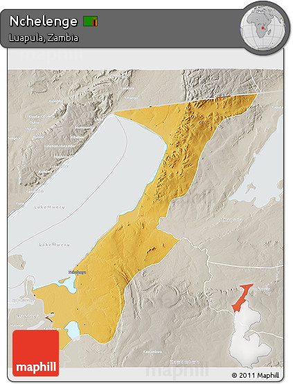 Physical 3D Map of Nchelenge, lighten, semi-desaturated