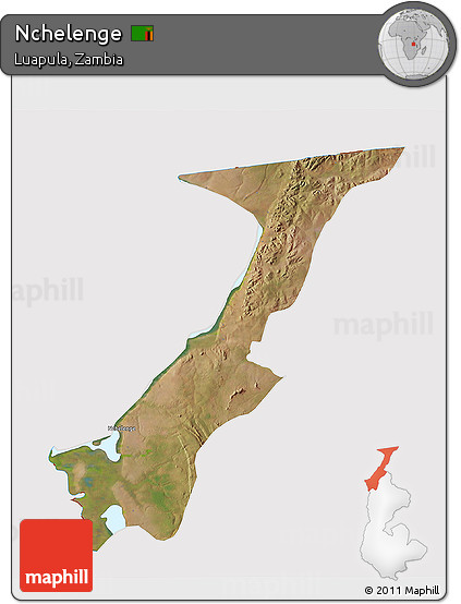 Satellite 3D Map of Nchelenge, cropped outside