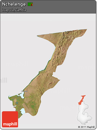 Satellite 3D Map of Nchelenge, cropped outside