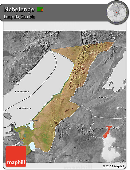 Satellite 3D Map of Nchelenge, desaturated